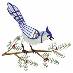 beginner-friendly winter bird machine embroidery pattern - Winter Blue Jay for reusable tote bags