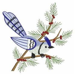 beginner-friendly winter bird machine embroidery pattern - Winter Blue Jay for reusable tote bags