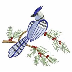 beginner-friendly winter bird machine embroidery pattern - Winter Blue Jay for reusable tote bags