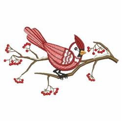beginner-friendly winter bird machine embroidery pattern - Winter Cardinal for festive table runners
