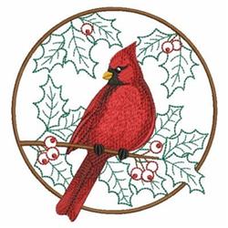 detailed winter bird machine embroidery pattern - Winter Cardinal for kitchen tea towels