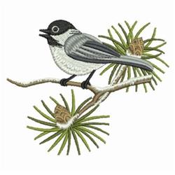 Winter Chickadee - 4x4 bird detailed machine embroidery design for kitchen tea towels