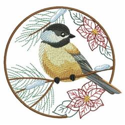 Winter Chickadee - 4x4 bird detailed machine embroidery design for kitchen tea towels