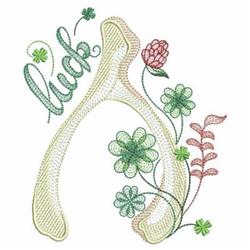 Whimsical wishbone adorned with green clovers and pink flowers, evoking a light-hearted spring theme.