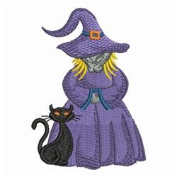 Witch & Black Cat - 4x4 cat detailed embroidery design for decorative pillow covers