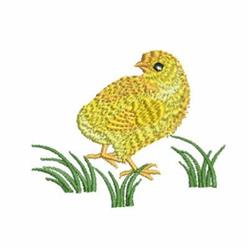 Playful yellow chick with a cute expression standing on vibrant green grass, perfect for Easter.