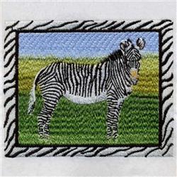 Realistic zebra stands in lush grass under a blue sky, showcasing striking black and white stripes.