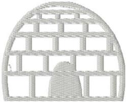 Stylized igloo with a grid-like structure, crafted in white thread, minimalist design suitable for winter themes.