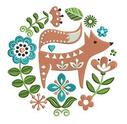 Folk Art Fox Embroidery Design | EmbroideryDesigns.com