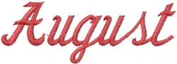 Elegant cursive 'August' in vibrant red, perfect for summer. A rich texture enhances its seasonal charm.