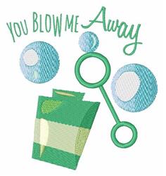 Playful bubble solution bottle with light green hues, surrounded by blue bubbles, featuring whimsical text for spring.