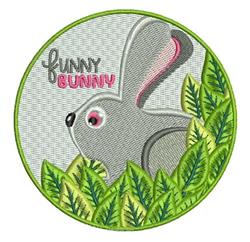 Playful bunny peeking through vibrant leaves, with bold pink 'FUNNY' text above, perfect for Easter décor.