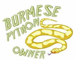 Bright yellow Burmese python coiled around playful green text 'BURMESE PYTHON OWNER'. Perfect for casual wear.