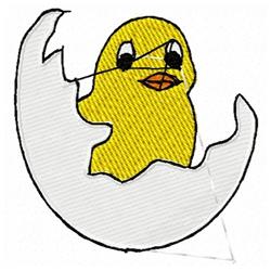 Cheerful yellow chick emerging from a white eggshell, colorful and playful, perfect for Easter decor.