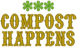 Playful text 'COMPOST HAPPENS' in bold gold with green clover leaves. Ideal for garden-themed décor.