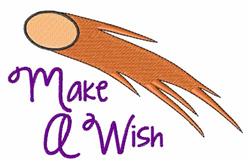 Whimsical comet in warm orange with a rounded head and long tail, accompanied by playful 'Make A Wish' text.