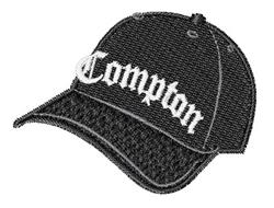 Black baseball cap featuring 'Compton' embroidered in bold white font, structured design, and casual streetwear style.