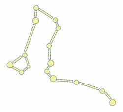 Minimalist constellation design featuring yellow circle nodes and dotted lines, ideal for embroidery on fabric.