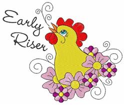 detailed bird machine embroidery pattern - Early Riser perfect for kitchen aprons