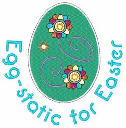 Playful Easter egg with vibrant green, colorful flowers, and swirls; cheerful design for festive celebrations.