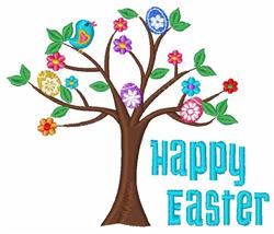 beginner-friendly easter bird machine embroidery pattern - Easter Tree for kitchen tea towels