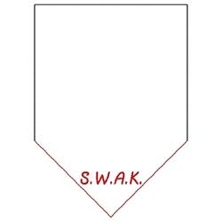 Initials 'S.W.A.K.' in bold red font within a triangular shape, showcasing a simple and modern design.
