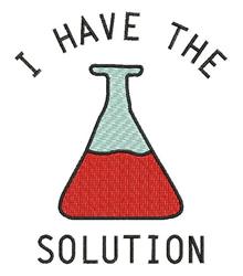 Colorful laboratory flask filled with red liquid and a light blue neck, featuring a bold 'I HAVE THE SOLUTION' text.