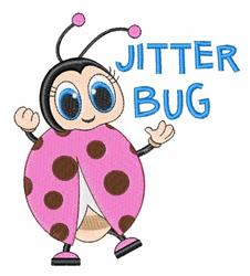 Playful ladybug with a pink body and black spots, featuring 'JITTER BUG' in blue text. Perfect for cheerful decor.