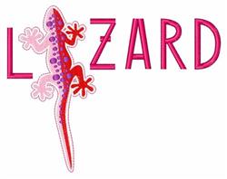 Colorful lizard with vibrant pink and red hues next to bold 'LIZARD' lettering, playful design.