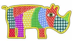 Patchwork Rhino - 4x4 rhino detailed machine embroidery design for cute baby onesies