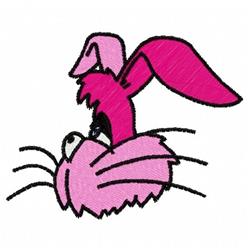 Playful Easter cartoon rabbit with vibrant pink fur, large ears, and whiskers, perfect for embroidery.