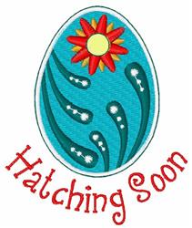 Bright decorative egg with a vibrant blue surface, red flower, and swirling green lines for a cheerful Easter theme.