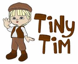 Whimsical cartoon boy character 'Tiny Tim' with blonde hair in a brown hat, waving beside bold 'TINY TIM' text.