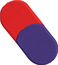 Rectangular patch with a bold red upper half and deep purple lower half, featuring a ribbed texture.
