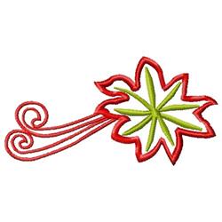 Applique maple leaf in vibrant green with a red outline and swirly red stem, perfect for autumn decor.