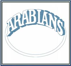 Bold text 'ARABIANS' in a blue, curved design, perfect for machine embroidery on decor.