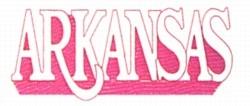 Bold text reading 'ARKANSAS' in vibrant pink with a white outline, perfect for playful decor.