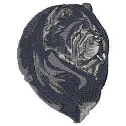 Realistic bear head profile showcasing dark fur textures and intricate shading, ideal for machine embroidery.