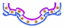 Decorative ribbon with stars features a colorful blue ribbon with pink edges and small gold stars.