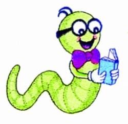 detailed bookworm machine embroidery pattern - Bookworm for decorative pillow covers