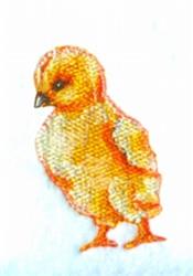 Realistic chick in shades of yellow and orange with detailed feathers, lively eyes, perfect for spring decor.