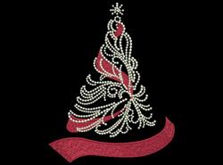 Elegant Christmas tree with intricate swirls, red ribbon, and decorative star, perfect for festive decor.