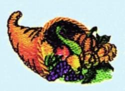 Colorful cornucopia overflowing with vibrant fruits and vegetables, perfect for Thanksgiving decor.