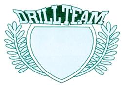 Bold 'DRILL TEAM' text in green with laurel leaves framing a blank shield, sporty design for machine embroidery.
