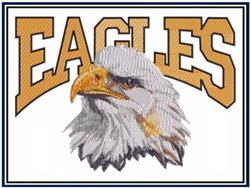 Realistic eagle portrait highlighting intricate feather textures and bold colors with 'EAGLES' text above.
