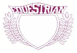 Shield featuring 'EQUESTRIAN' in bold, flanked by elegant laurel leaves in shades of purple, minimal sports theme.