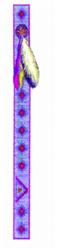 Colorful feather bookmark featuring a purple background, decorative geometric shapes, and an elegant feather detail.