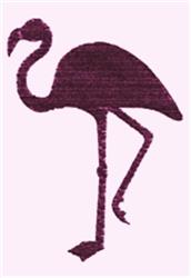 Stylized flamingo standing on one leg in deep burgundy against a light pink background, showcasing minimalist design.