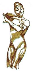 Graceful dancer in flowing lines and warm tones of browns and golds, embodying elegance and artistic motion.