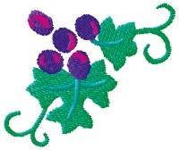 Colorful grapes cluster with vibrant purple hues, lush green leaves, and playful curly vines in a lively design.